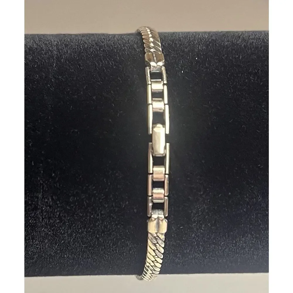 Gold Filled Sterling Silver Military ID Bracelet Chain BLANK Vintage Mid Century
